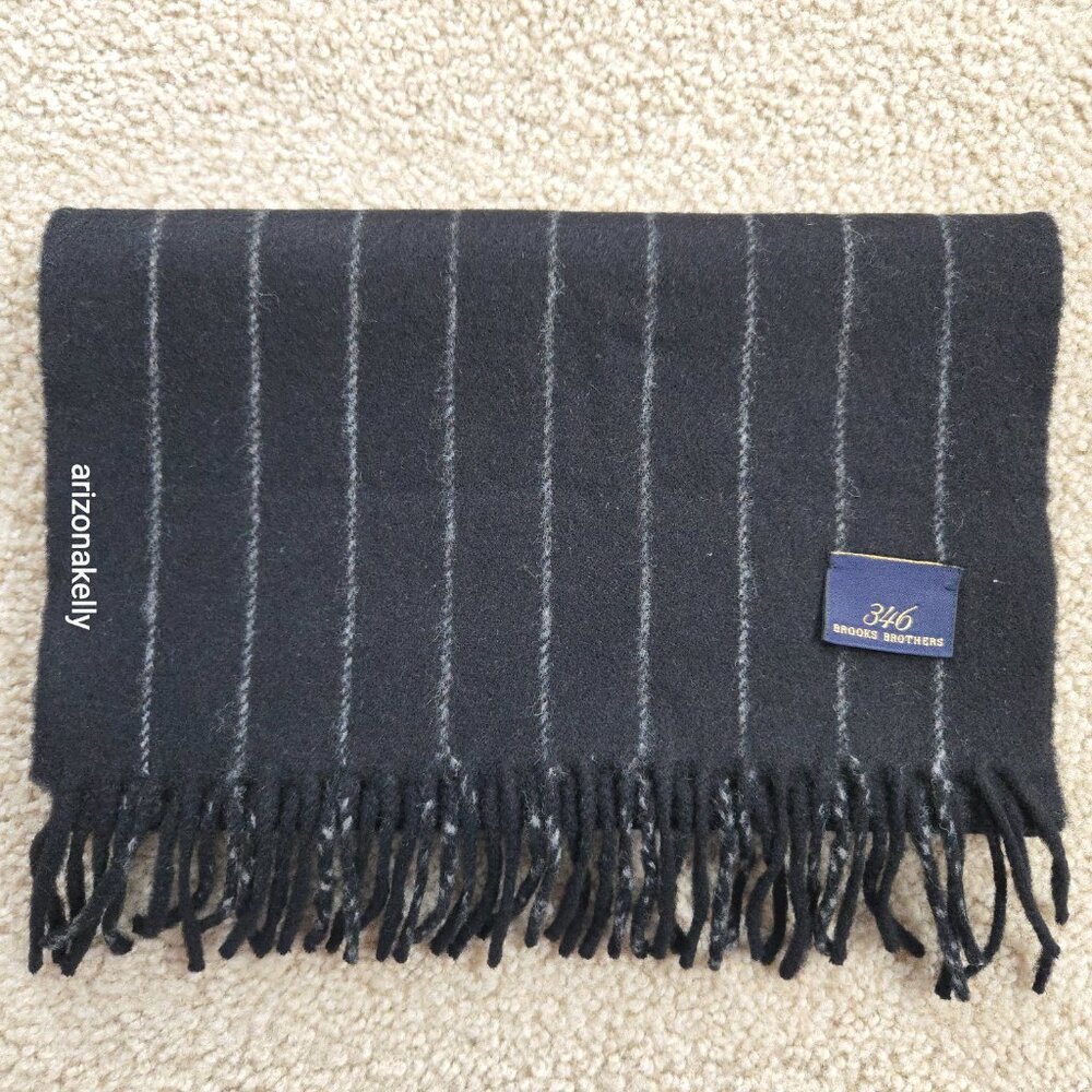 Brooks Brothers 346 Lambswool Black Pinstripe Scarf - Picture 8 of 10